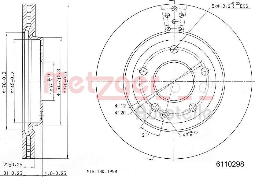 Metzger 6110298 - Тормозной диск avtokuzovplus.com.ua