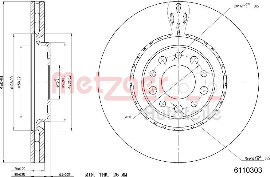 Metzger 6110303 - Гальмівний диск autocars.com.ua