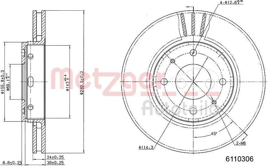 Metzger 6110306 - Гальмівний диск autocars.com.ua