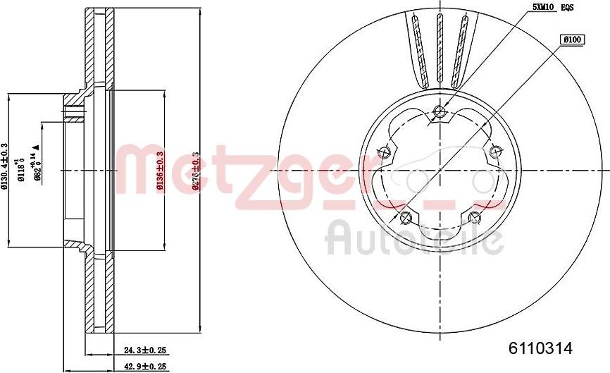 Metzger 6110314 - Гальмівний диск autocars.com.ua