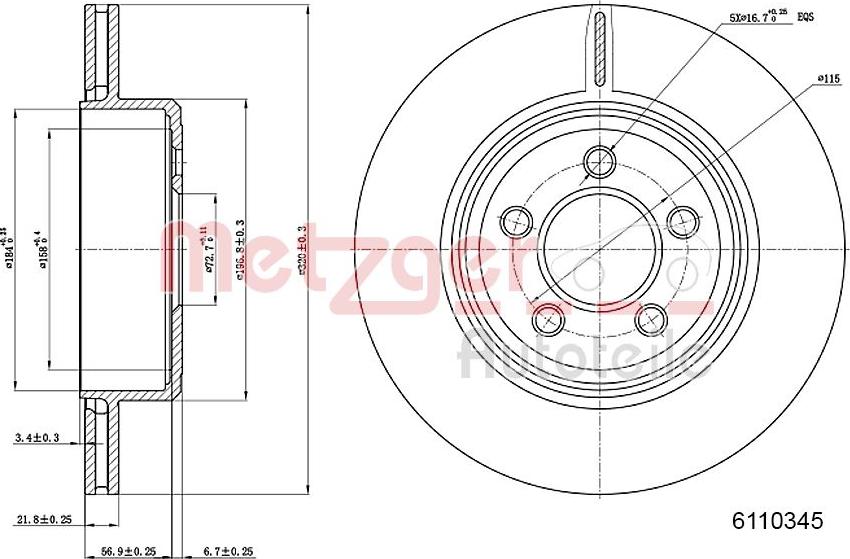 Metzger 6110345 - Тормозной диск avtokuzovplus.com.ua