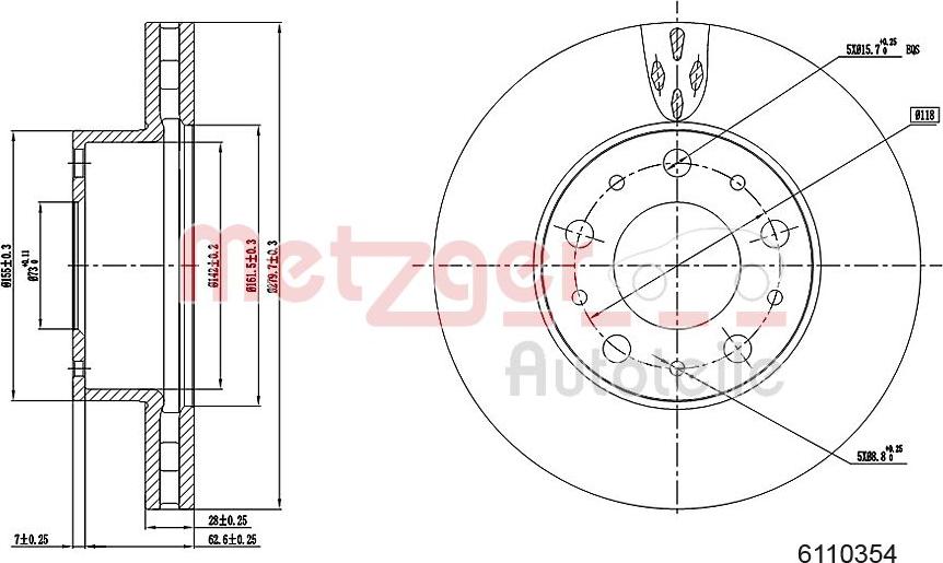 Metzger 6110354 - Гальмівний диск autocars.com.ua