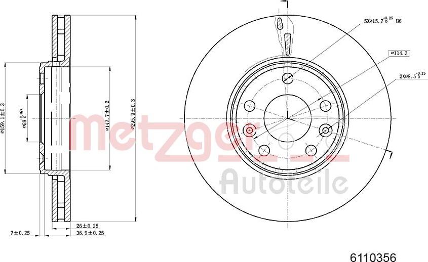 Metzger 6110356 - Тормозной диск avtokuzovplus.com.ua