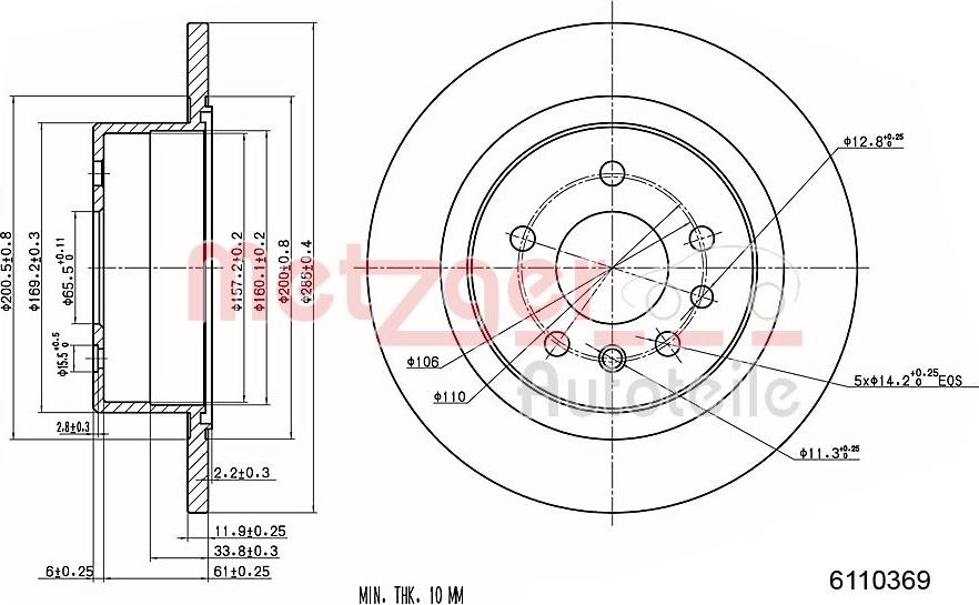 Metzger 6110369 - Гальмівний диск autocars.com.ua