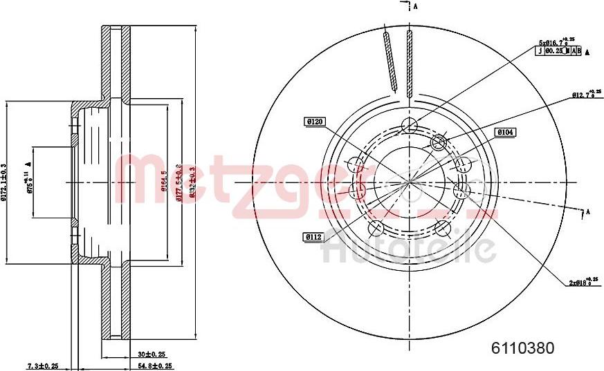 Metzger 6110380 - Гальмівний диск autocars.com.ua