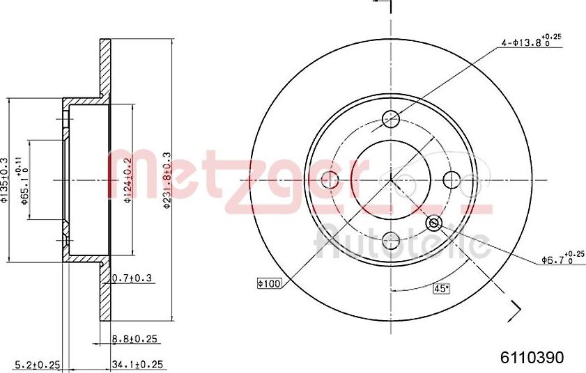 Metzger 6110390 - Гальмівний диск autocars.com.ua