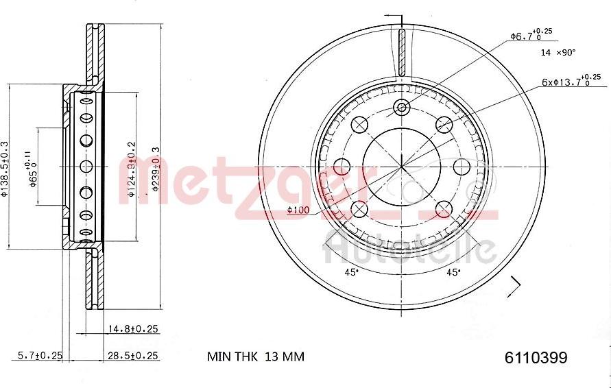 Metzger 6110399 - Гальмівний диск autocars.com.ua