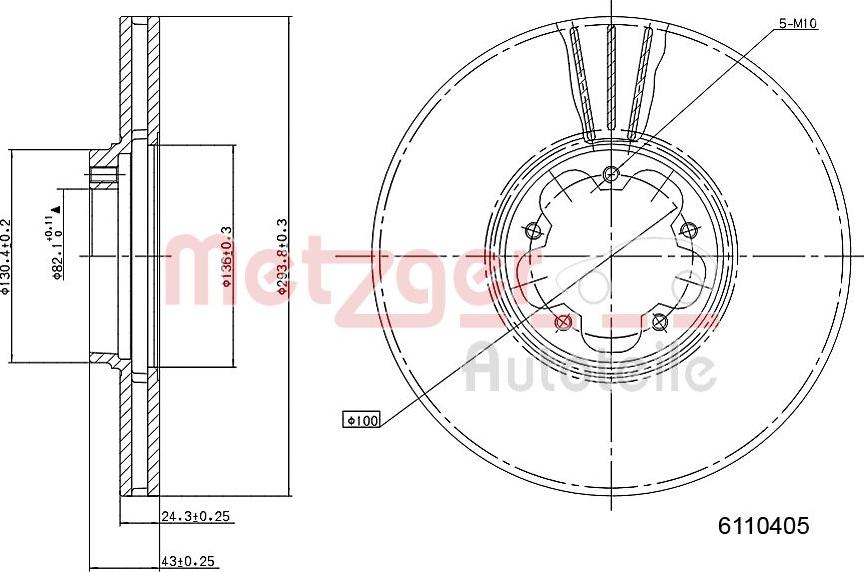 Metzger 6110405 - Гальмівний диск autocars.com.ua