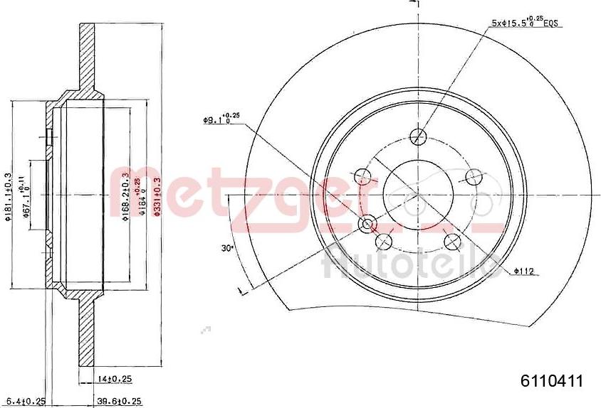 Metzger 6110411 - Тормозной диск avtokuzovplus.com.ua