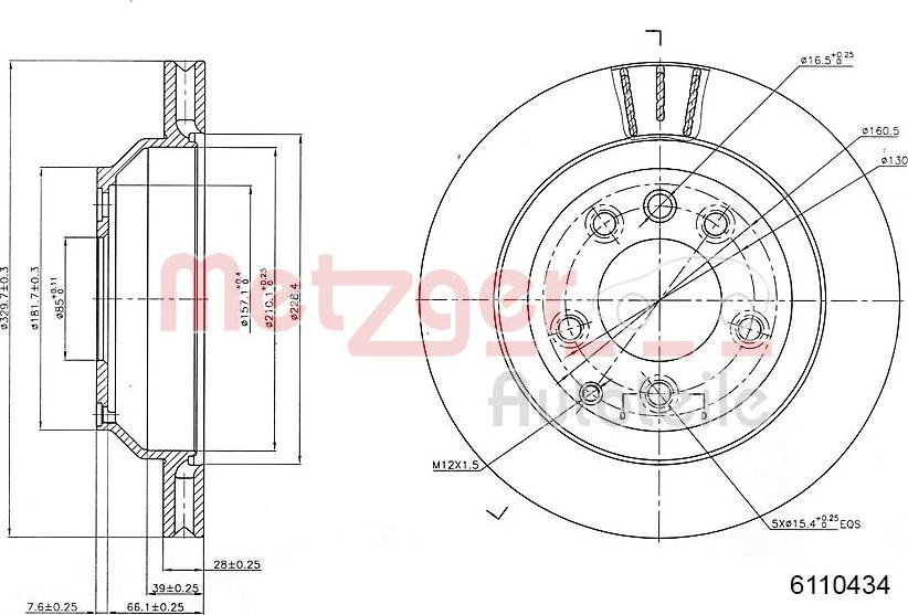 Metzger 6110434 - Гальмівний диск autocars.com.ua