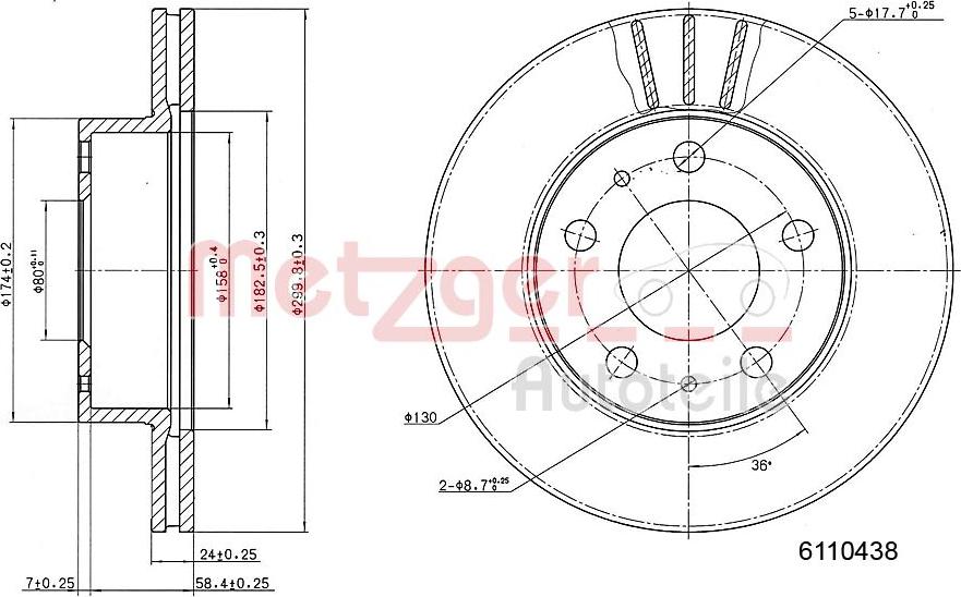 Metzger 6110438 - Гальмівний диск autocars.com.ua