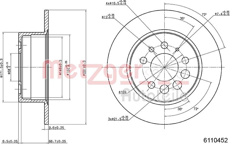 Metzger 6110452 - Гальмівний диск autocars.com.ua