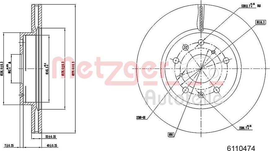 Metzger 6110474 - Гальмівний диск autocars.com.ua