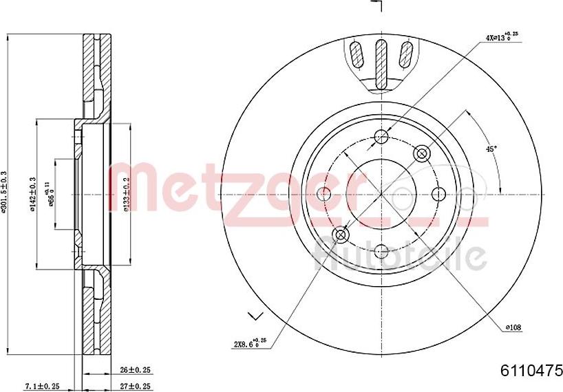 Metzger 6110475 - Тормозной диск avtokuzovplus.com.ua