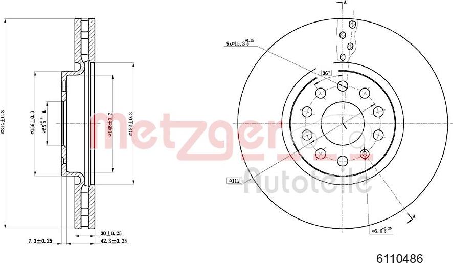 Metzger 6110486 - Гальмівний диск autocars.com.ua