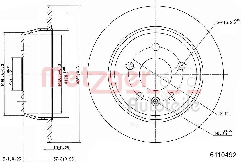 Metzger 6110492 - Тормозной диск avtokuzovplus.com.ua