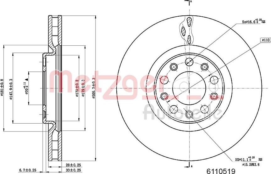 Metzger 6110519 - Гальмівний диск autocars.com.ua