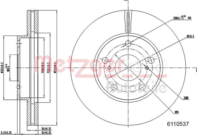 Metzger 6110537 - Гальмівний диск autocars.com.ua