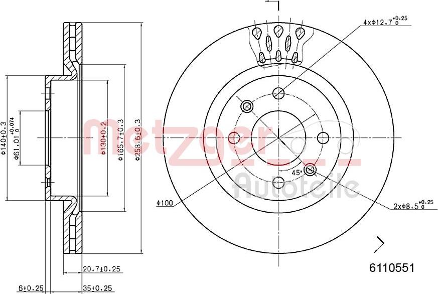 Metzger 6110551 - Тормозной диск avtokuzovplus.com.ua