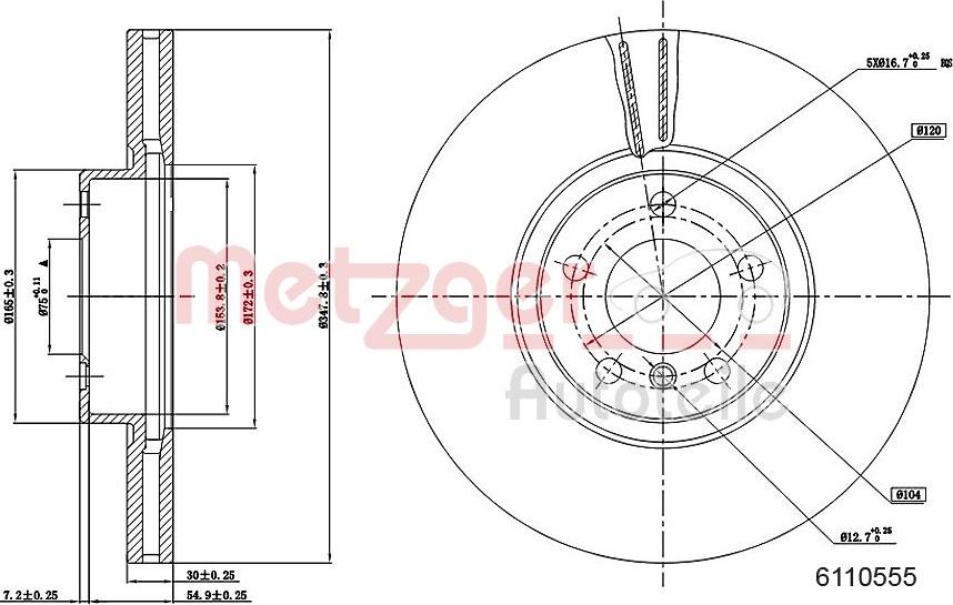 Metzger 6110555 - Гальмівний диск autocars.com.ua