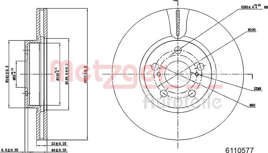 Metzger 6110577 - Гальмівний диск autocars.com.ua