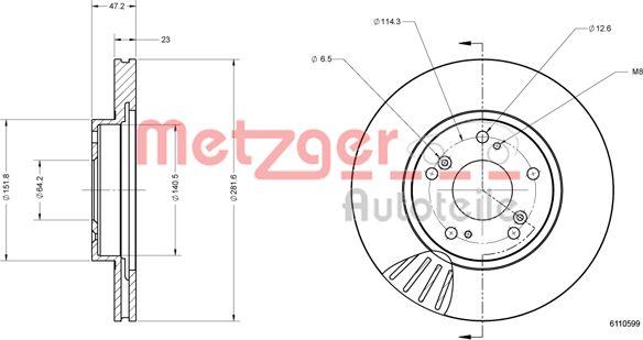 Metzger 6110599 - Гальмівний диск autocars.com.ua