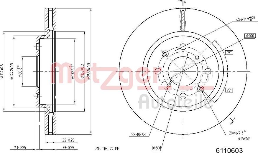 Metzger 6110603 - Тормозной диск avtokuzovplus.com.ua