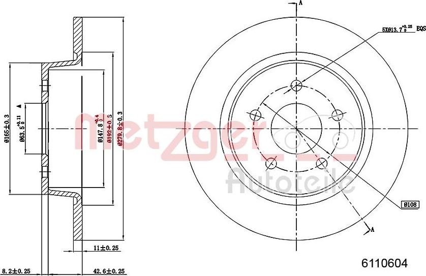 Metzger 6110604 - Гальмівний диск autocars.com.ua