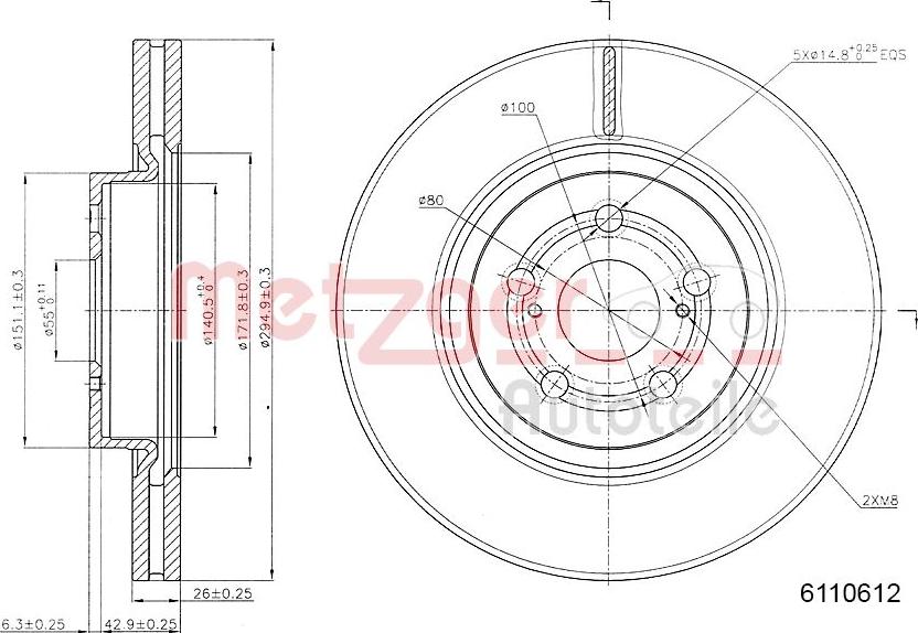 Metzger 6110612 - Тормозной диск avtokuzovplus.com.ua