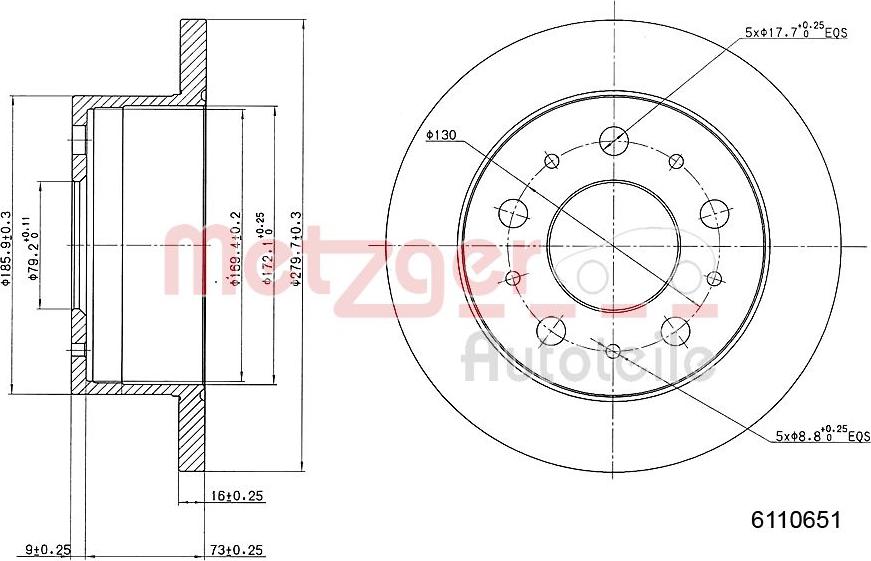 Metzger 6110651 - Гальмівний диск autocars.com.ua