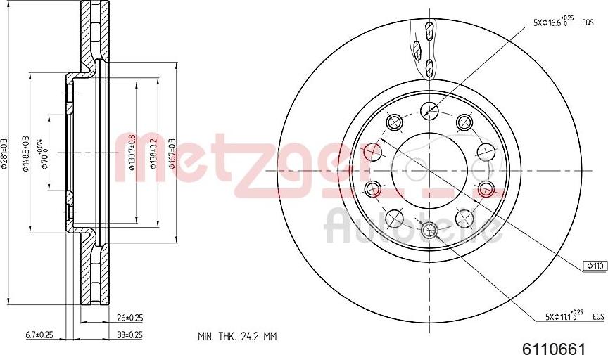 Metzger 6110661 - Гальмівний диск autocars.com.ua