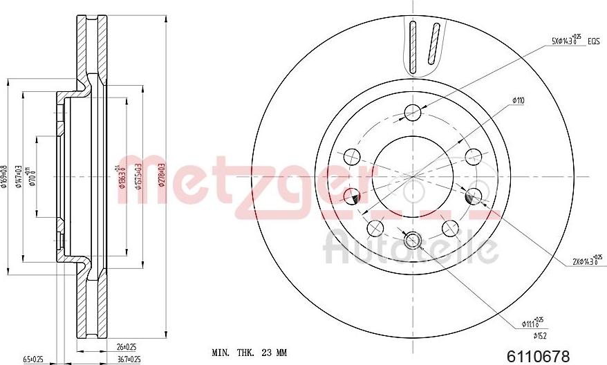 Metzger 6110678 - Гальмівний диск autocars.com.ua