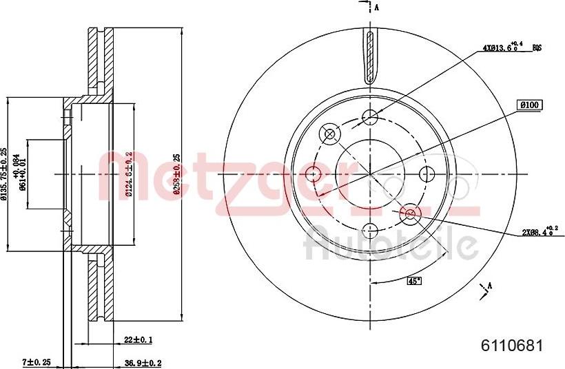 Metzger 6110681 - Гальмівний диск autocars.com.ua