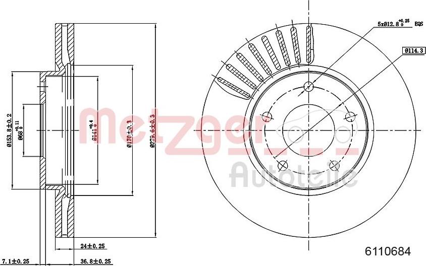 Metzger 6110684 - Гальмівний диск autocars.com.ua