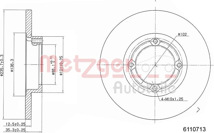 Metzger 6110713 - Гальмівний диск autocars.com.ua