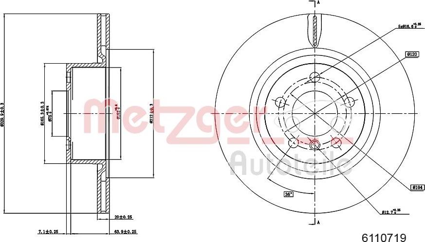 Metzger 6110719 - Гальмівний диск autocars.com.ua