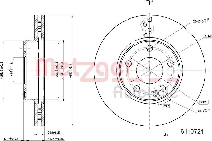 Metzger 6110721 - Гальмівний диск autocars.com.ua