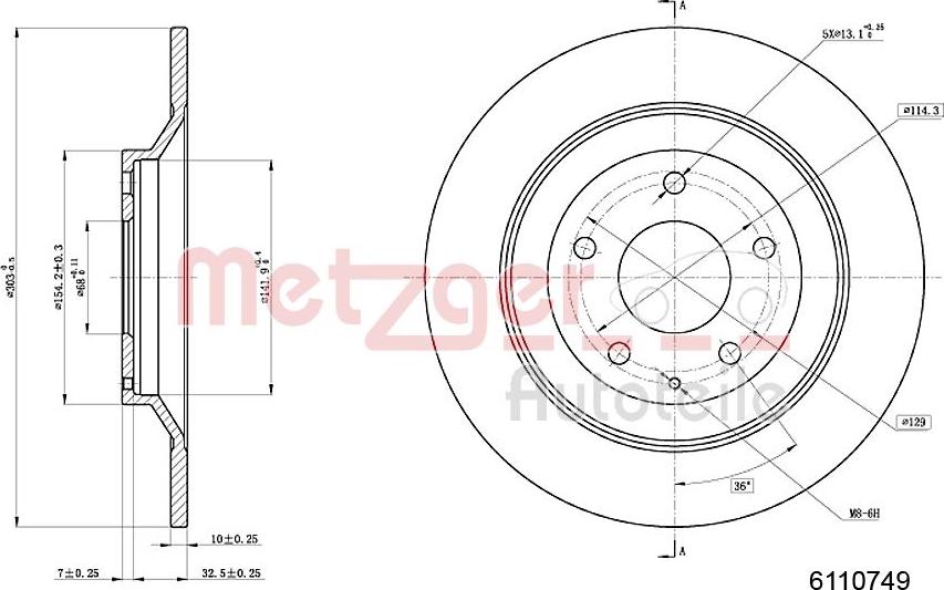 Metzger 6110749 - Тормозной диск avtokuzovplus.com.ua