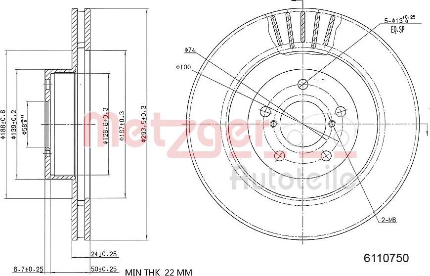 Metzger 6110750 - Гальмівний диск autocars.com.ua