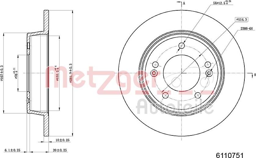 Metzger 6110751 - Гальмівний диск autocars.com.ua