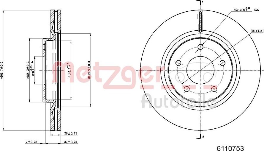 Metzger 6110753 - Гальмівний диск autocars.com.ua