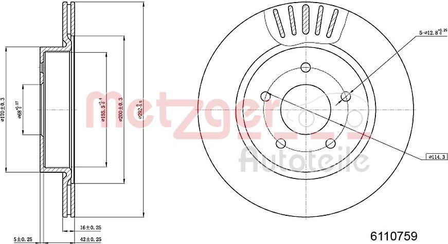 Metzger 6110759 - Гальмівний диск autocars.com.ua