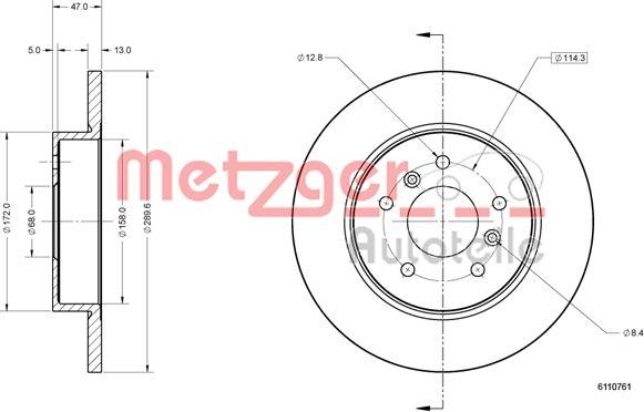 Metzger 6110761 - Гальмівний диск autocars.com.ua