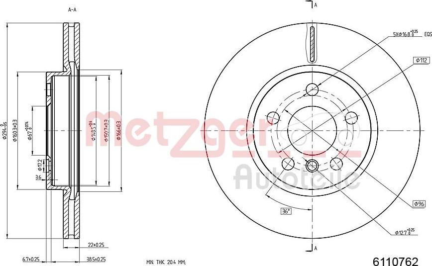 Metzger 6110762 - Гальмівний диск autocars.com.ua