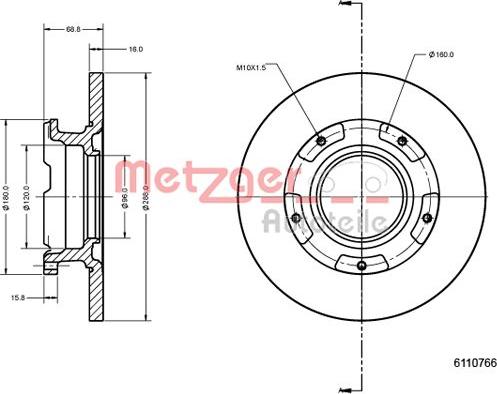 Metzger 6110766 - Гальмівний диск autocars.com.ua