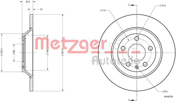 Metzger 6110778 - Гальмівний диск autocars.com.ua