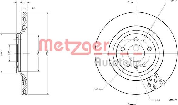 Metzger 6110779 - Гальмівний диск autocars.com.ua