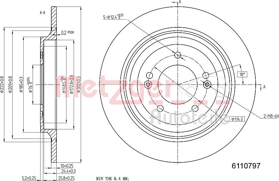 Metzger 6110797 - Гальмівний диск autocars.com.ua