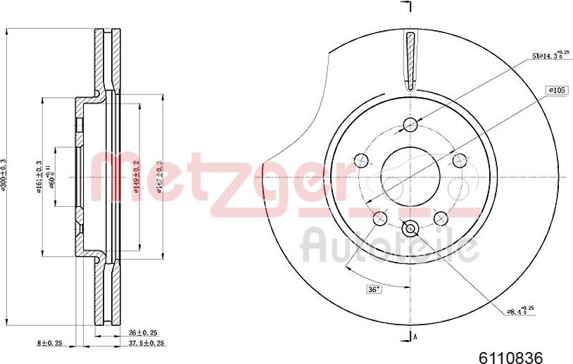 Metzger 6110836 - Гальмівний диск autocars.com.ua