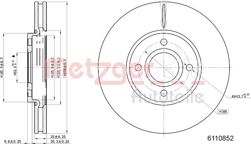 Metzger 6110852 - Гальмівний диск autocars.com.ua